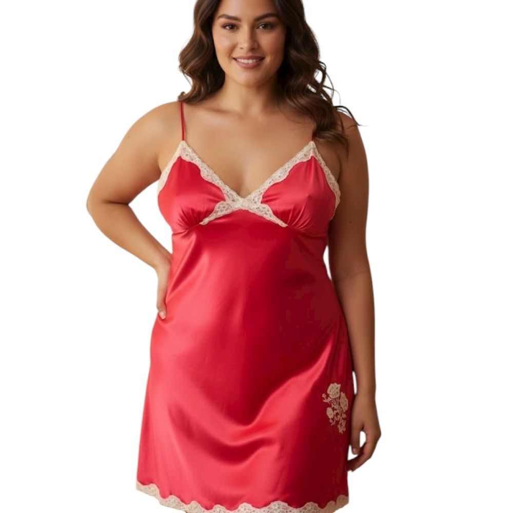 Secret Treasures Vintage Red Lace Sequin Satin Slip Nightie Size 2X